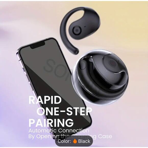 Open Ear Bluetooth 5.3 Ear Hook Sport Earbuds with Charging Case - Black - Picture 6 of 7